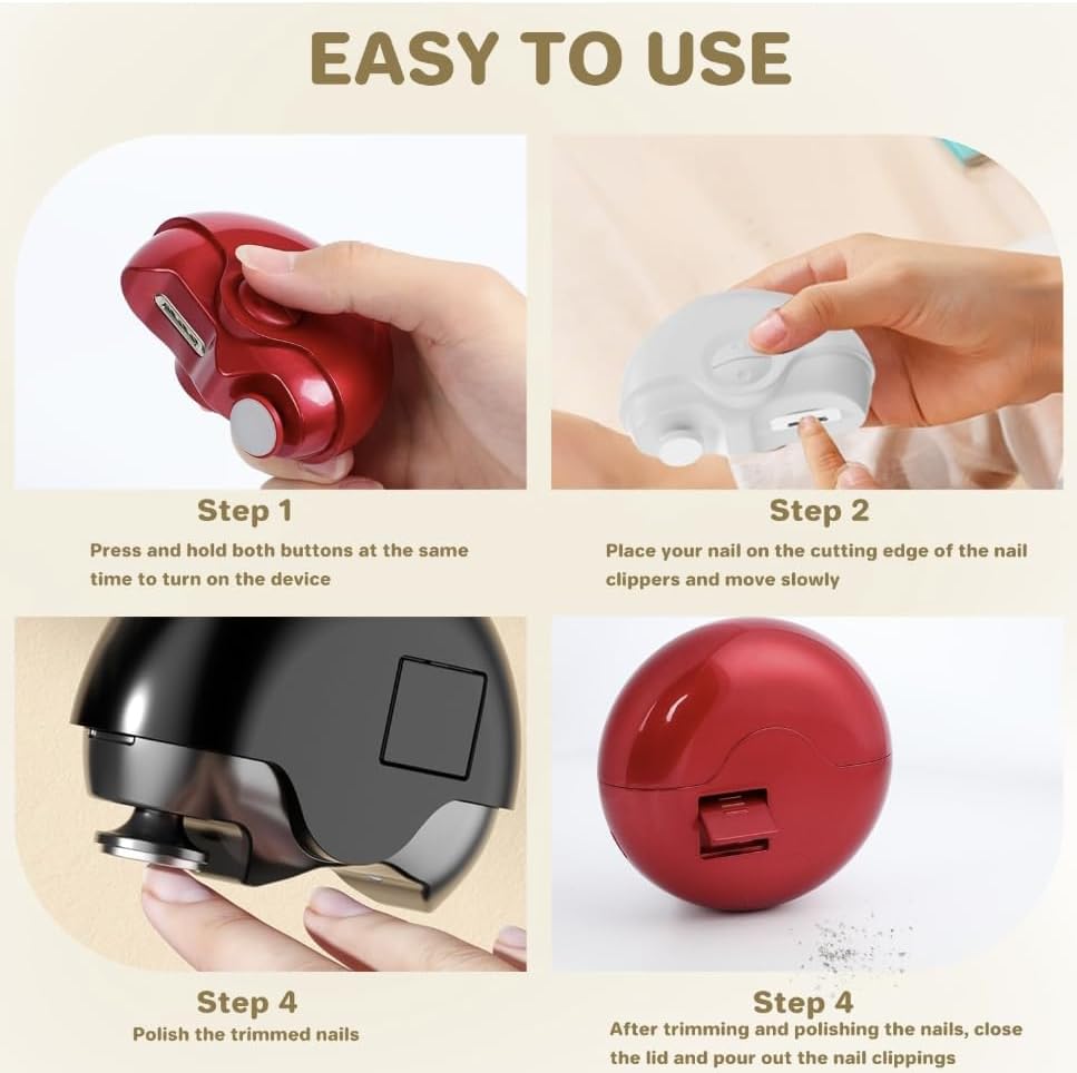 Miniatura 7 de Cortaúñas eléctrico 2 en 1 automático, nuevo cortaúñas eléctrico con 2 velocidades ajustables, recortador de uñas eléctrico seguro automático para