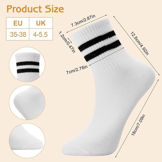 WKLOUYHE 6 Pairs Striped Crew Socks Tennis Socks Sports Socks Boy Girl White Sports White Crew Socks School Casual Work Walking_Free Size