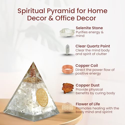 Image of Orgone Selenite Pyramid with Flower of Life - Handmade Orgonite Energy Generator for Meditation, Reiki Healing & Positive Energy