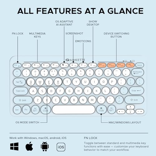Image of Amkette New and Improved Optimus BT 4 in 1 Multi Device Wireless Keyboard /Bluetooth Keyboard | One Click Device Switching and AI Access for Windows, MacOs, Android and iOS, Dual OS Layout (Blue)