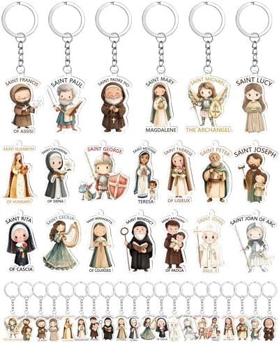 Konohan 60 Pcs Catholic Keychain Saints Keychain Catholic Gifts for Women Men Baptism Confirmation Christian Church Souvenir