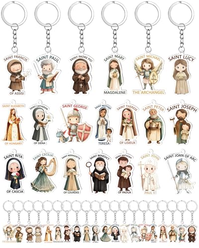 Konohan 60 Pcs Catholic Keychain Saints Keychain Catholic Gifts for