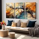 HUBOSKN Abstract Living Room Pictures Wall Decor - Modern Bedroom Wall Decor Above Bed - Large 3 Piece Canvas Wall Art for Office Size 24" x 36"