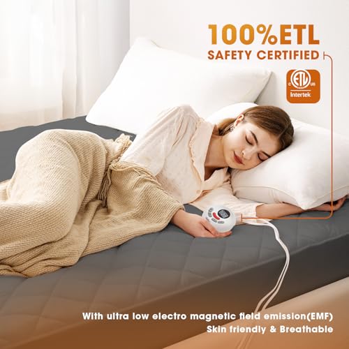 Heated Mattress Pad Queen Size,Dual Controller Electric Mattress Pad with Preheat Functions,Bed Warmer with 12 Heat Settings & 1-12 Hours Auto Shut Off,Machine Washable(60"x80",Grey)