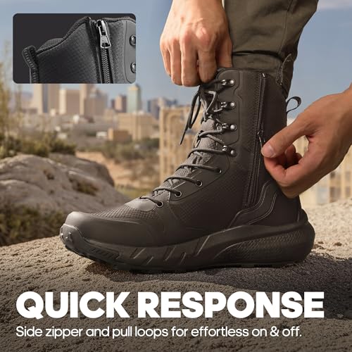 Image of NORTIV 8 Men's Military Tactical Boot Lightweight Comfortable Boots for Work All Day Side Zipper Motorcycle Combat Hiking Boots Metrostrike(8-9 Inches)