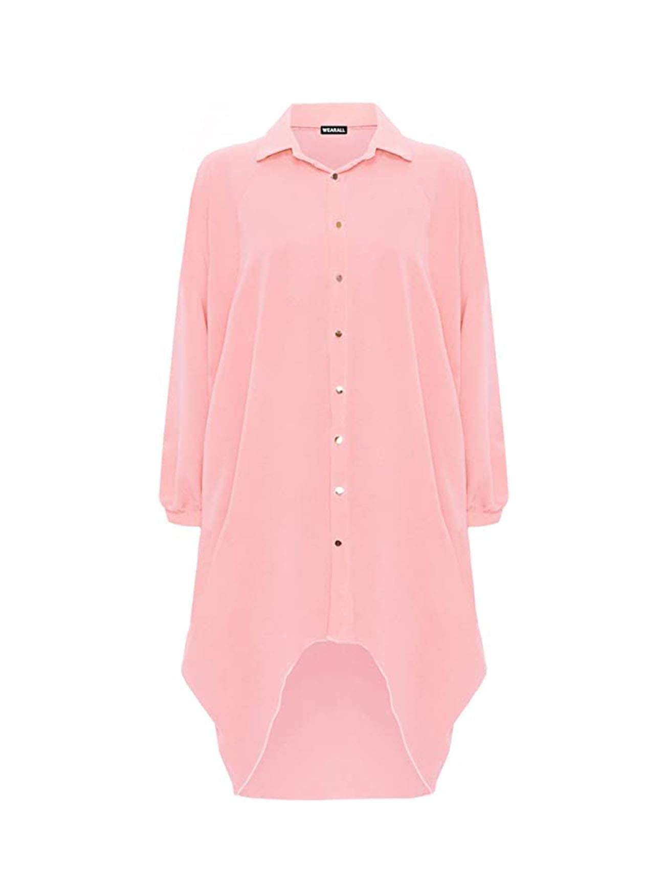 H&F Women's Plus Batwing Shirt Dress Long Sleeve Dip Hem Hi Lo Button Collar Ladies 16-26 (Peach, 20-22)