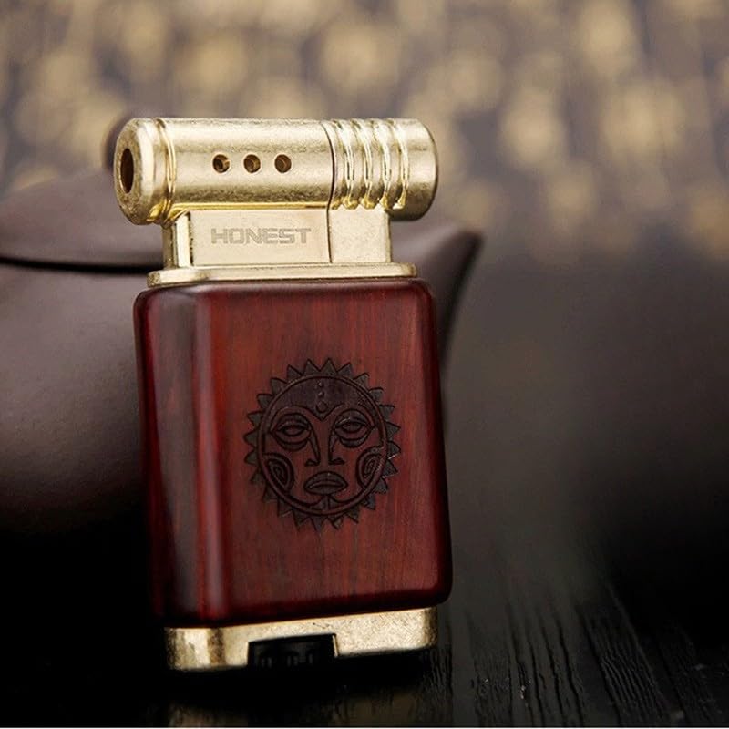 Image of Smoke King Handcrafted Ebony Wood Pipe Lighter | Refillable Soft Flame Gas Lighter | Adjustable Flame Windproof Lighter |Gift for Men & Women