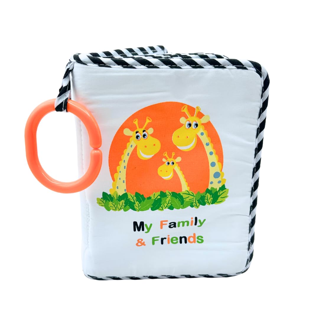 My First Photo Album for Baby with Adorable Giraffe Family, Fabric Cover, Holds 17 Photos, Wipeable Pages, Baby Safe Mirror - Soft Photo Album for Baby by Genius Baby Toys