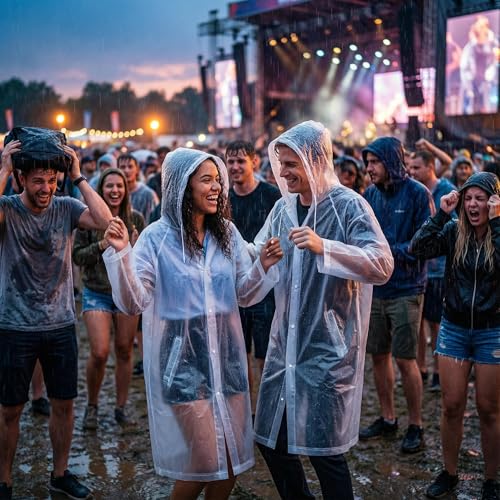 welsberg 2 Stück Regenponcho Damen und Herren Wasserdicht Atmungsaktiv Regenjacke Regenschutz Reganmantel für Festival Konzert Camping Wandern Angeln Sport, Transparent
