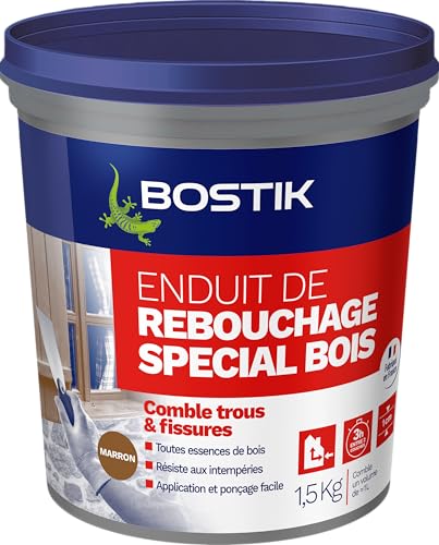 Bostik enduit de rebouchage bois pâte - prêt à l’emploi - Résiste aux intempéries - Toutes essences de bois - 1.5kg