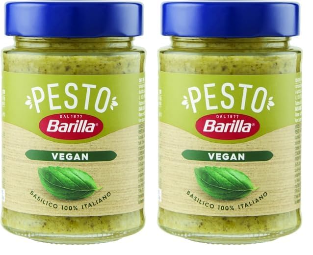 Barilla Pesto Basilico Vegan 1x195g | Glutenfreie Italienische Pasta-Sauce mit Basilikum und Cashewnüssen, vegetarische Nudel-Soße, grünes Pesto (Packung mit 2)