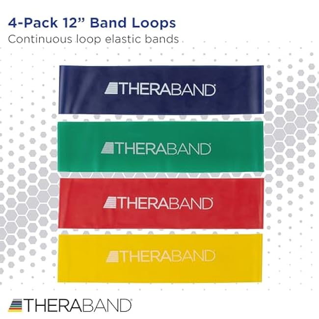 THERABAND Resistance Band Loop Set, Pack of 4, 12 Inch Band Loop Kit for Legs & Butt Workouts, Beginner to Advanced Levels for Exercise, Rehab, Physical Therapy, Stretching, & Strength Training