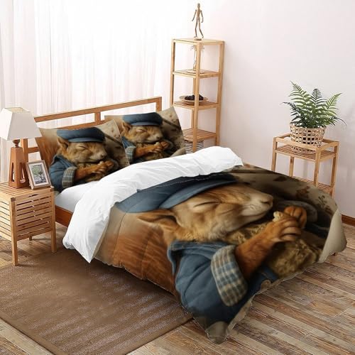 Impresión 3D Squirrel Blue Hat Juego De Ropa De Cama Infantil/Juvenil 3 Piezas Suave Transpirable 2 Fundas De Almohad Suave con Cremallera De Super King（260x220cm）
