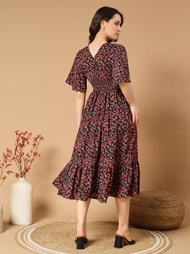 Image of ZWERLON | Beautiful Floral Pattern | Midi Length | Eye-Catching Design | Perfect for Casual |Flattering Fit and Soft | Comfortable Fabric
