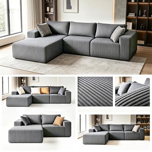 Image of Cloud Sectional Boneless Couches for Living Room, Modular L Shaped Couch with Deep Seat Oversized Right Facing Chaise, Gray | No Assembly Required, Cat-Claw Resistant, High-Resilience Foam