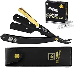 Navalhete Navalha De Barbear Profissional Preto Clip Dourado Aço Inox + Case Dilcintia