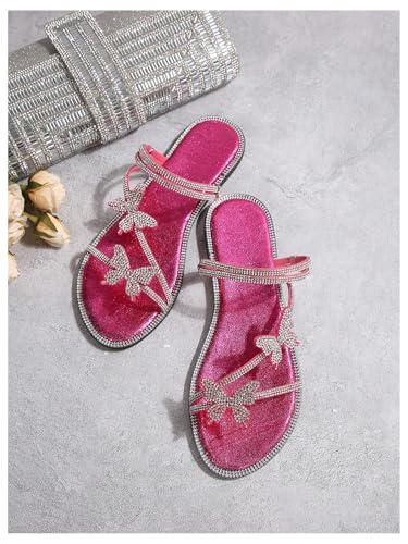 Image of OYOANGLE Women's Silver Rhinestone Sandals Sparkly Dressy Flat Sandals