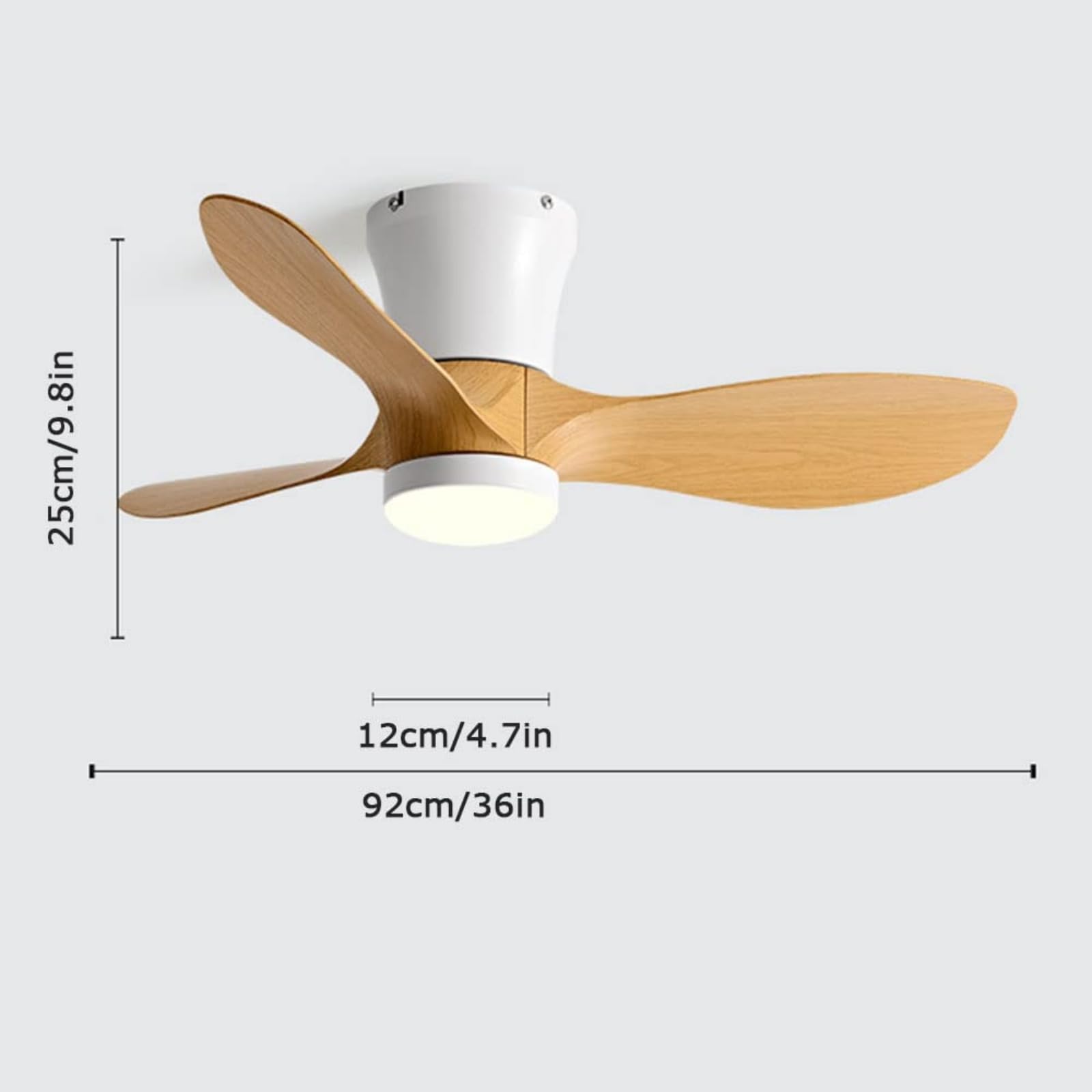 CUNTO Ventilatore da soffitto con telecomando, moderno ventilatore da incasso a 3 pale da 36 pollici per soggiorno camera da letto - Funzionamento silenzioso, design in finto legno