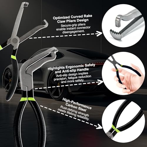 3PCS Electrical Disconnect Pliers Set,37960 Straight +37980 60° +13120 Electrical Disconnect Pliers for Cars,Carbon Steel Fuel Line Disconnect Tool Set, Connector Repairs for Mechanics and DIYers