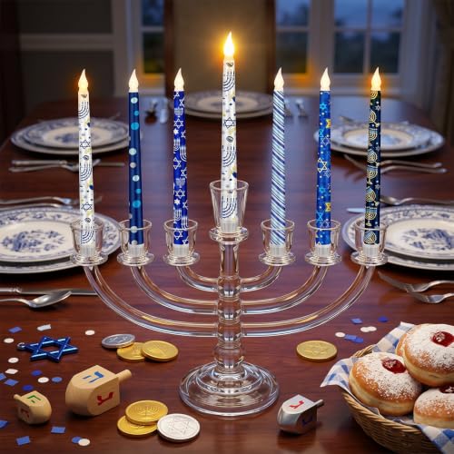 Image of Aurelema 6 Pcs Hanukkah Lights LED Taper Candle Remote Control Decor Gift