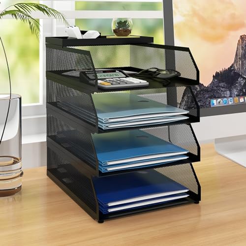 Natwind 4-Tier Stackable Paper Tray, Metal Mesh Desktop Organizer, Paper Sorter, Letter Trays,File Document Storage Rack for for Home, Office, School (Black) image 3