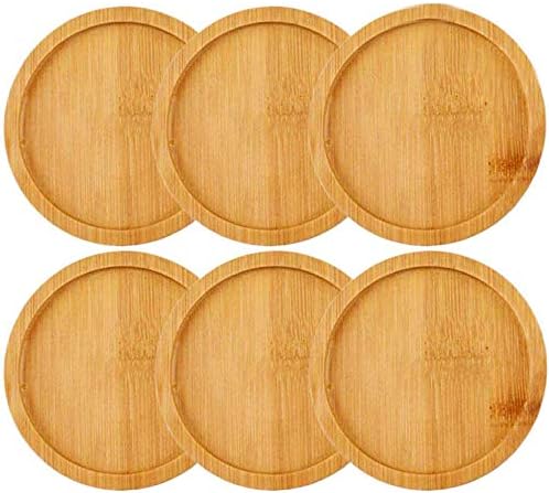 IHUIXINHE Bamboo Plant Saucer Round Plant Pot Tray Indoor Outdoor Plants, Set of 6 (Round)
