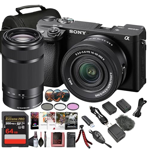 Image of Sony Alpha a6400 Mirrorless Digital Camera with 16–50mm Power Zoom Lens (ILCE-6400L/B) – 24.2 MP APS-C, 4K Video, Real-Time Eye AF w/Sony E 55-210mm f/4.5-6.3 OSS Lens + 64GB Card and More