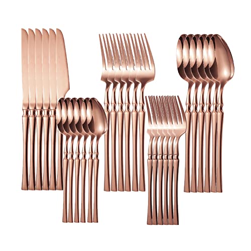 Juego De Vajilla Brillante De 30 Uds, Vajilla De Acero Inoxidable, Cuchillo, Tenedor De Té, Cuchara De Café, Cubiertos,Oro Rosa