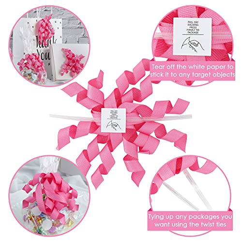 Aimudi Hot Pink Curly Bows For Mother's Day Gift Wrapping 4" Self Adhesive Curly Gift Bows Twist Tie Curly Bows For Treat Bags Wedding Birthday Baby Shower Party Favors - 6 Counts #TOP2