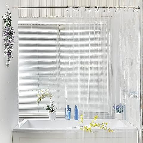 Minicoco Clear Waterproof Shower Curtain with Hooks Cover