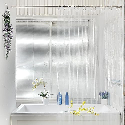 Minicoco Clear Shower Curtain Bathroom Shower Curtains Mould Proof Resistant EVA Washable Waterproof Shower Curtain Anti-Mould with 12 Hooks for Wet Room Garden