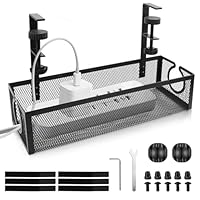 TNOMSNO Kabelmanagement Schreibtisch, Kabelmanagement unter dem Schreibtisch Bohrfrei Untertisch Kabelmanagement Klemmbar Kabel Organizer Tray Kabel Management für Startseite Büro Schwarz