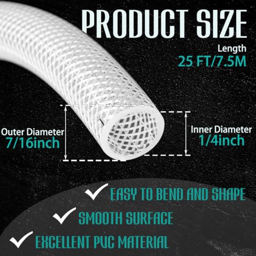 Image of 1 /4 inch ID x 7 /16 inch Od x 25 ft Braided PVC Tubing Reinforced Clear Vinyl Hose, Heavy Duty Flexible High Pressure PVC Braided Hose for Water Home Garden Aquarium Washing