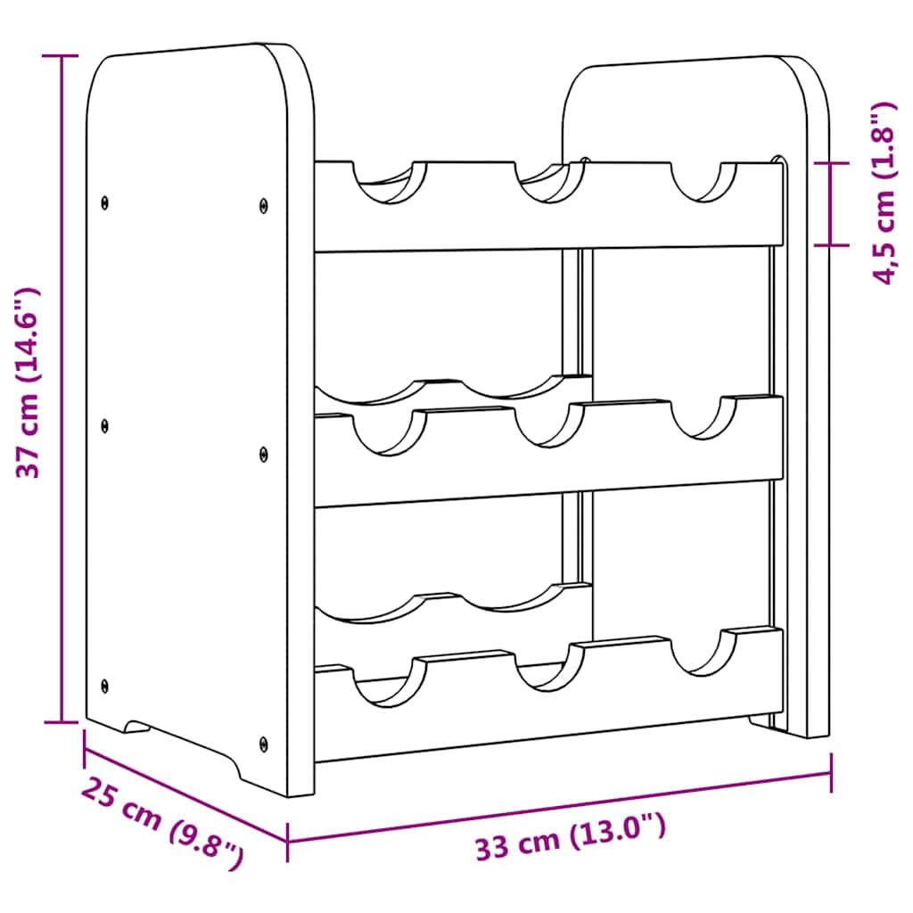 Weinregal aus massivem Kiefernholz 33x25x37 cm mit 3 Ebenen für 9 Flaschen, Flaschenhalter und Lagerung, Küchenregal für Esszimmer, Keller, Bar und Speisekammer