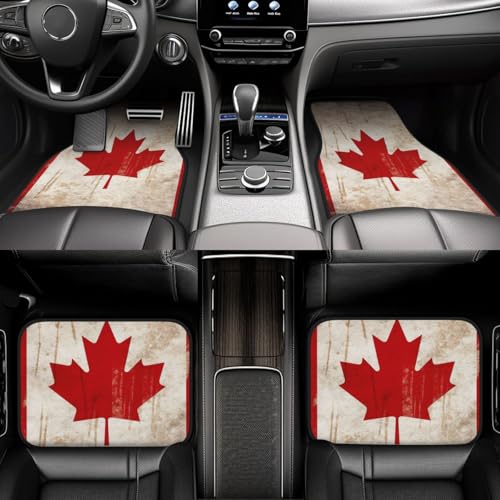 Universal Car Floor Mats 4 Piece Floor Mats for Car Retro Canada Flag Automotive Floor Mats Car Mat for SUV Non-Slip Car Carpet Car Liner Decor Accessories Automotive Mats Fit for SUV Van Truck