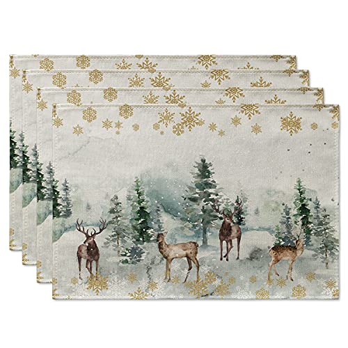 Artoid Mode Lot de 4 sets de table de Noël - En pin - Motif flocons de neige - Lavables - Pour cuisine, table à manger, fête, décoration de 30 x 45 cm Cover