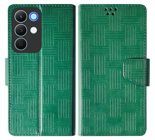 SBMS Flip Cover for Realme 15X 5G / Realme C85 5G Back Cover Case with Magnatic Closure | Genuine Leather Finish | Inbuilt Stand | Card & Money Pocket | Wallet Style Flip Back Case Cover (Mat Green)