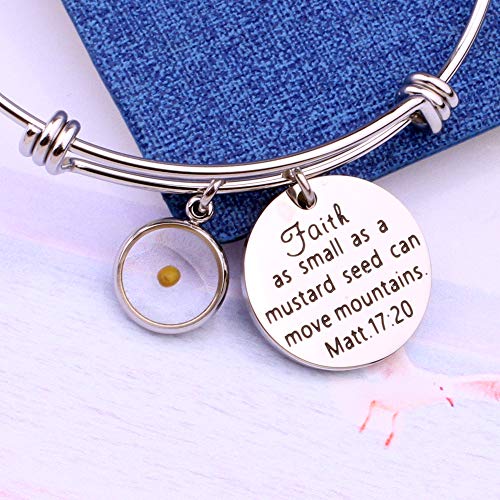 Pulsera de semillas de mostaza con fe de acero inoxidable ajustable para mujer 3