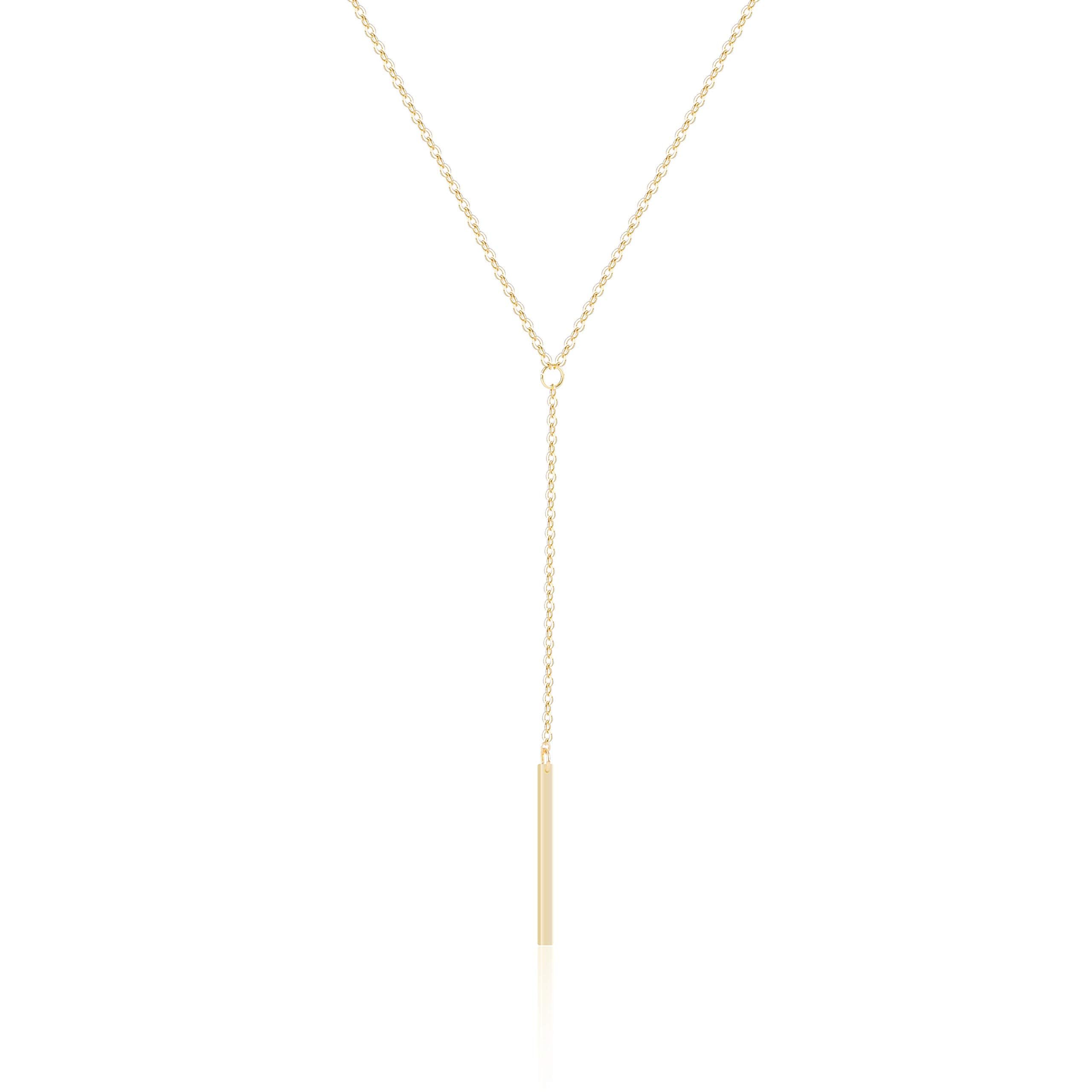 Gold Tiny Y Shaped Dainty Necklace 18K Gold Plated Cute Bar Vertical Lariat Necklace for Women