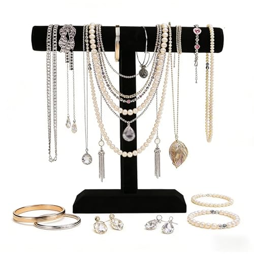 Image of Barelove Jewelry Stand Display 1 Tier, Black Velvet T-Bar Bracelet Watch Bangle Necklace Holder for Organization Showcase or Store Display