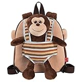 PERLETTI Mochila Infantil Pequeña de Monito de Peluche - Bolso para Niños Niñas 2/5 Años con Muñeco Extraíble para Escuela Guarderia Viaje - Bolsa Escolar Reversible - 22x25x3 cm (Mono)