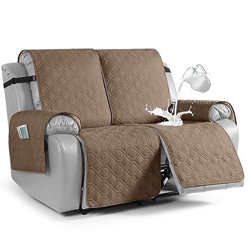 Image of VANSOFY Waterproof Recliner Loveseat Covers Washable, Light Brown,2 Seater | 1-Piece, Non-Slip with Elastic Straps, Sofa Cover with Pocket for Dogs, Pets