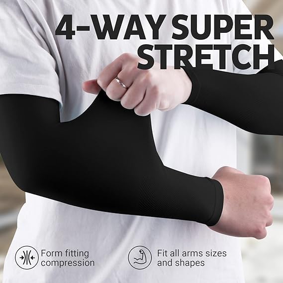 Image of 4 Pairs Arm Sleeves For Men & Women Black UV Rays Tan Protection Breathable Cooling Hand With Thumb Design For Men Bike Riding, Sports, Cricket, Cycling, sunny days