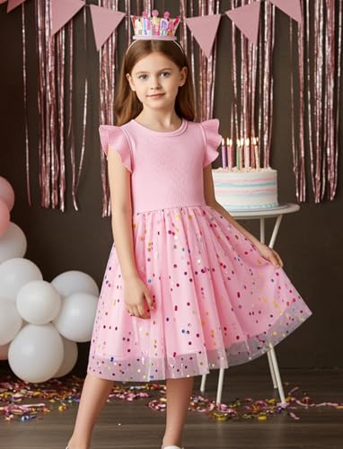 Image of PATPAT Girl's Tulle Dress Tutu Party Birthday Poster Formal Fancy Flower Princess Dresses