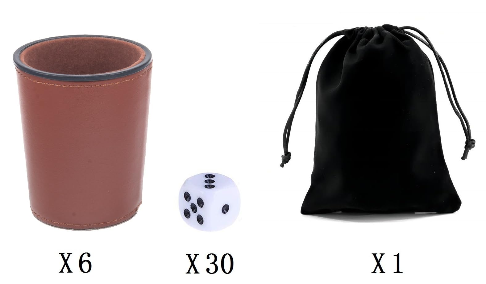 Bamboo's Grocery LoKii Leder-Würfelbecher, innen mit Filz gefüttert, 6 Shakerbecher und 30 Punktwürfel, eine Tragetasche, braun