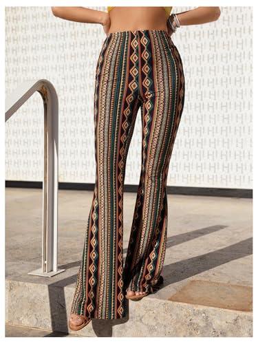 SOLY HUX Women's High Waisted Flare Pants Boho Printed Bell Bottoms Long Pants Trousers4