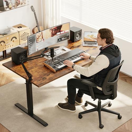 Image of Agilestic Electric Standing Desk, 48 x 28 Inches Height Adjustable Desk, Sit Stand up for Work Office Home, Ergonomic Rising Computer Table with Memory Preset, Rustic Brown