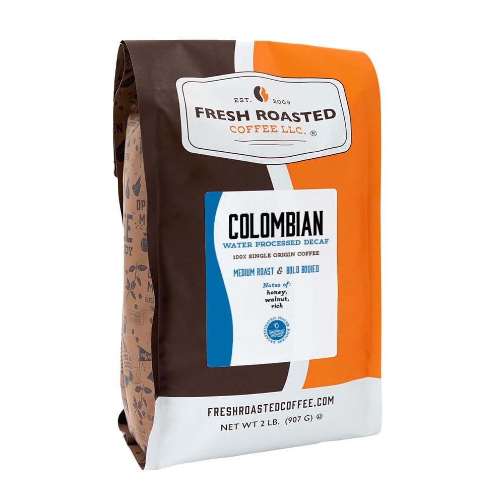 Fresh Roasted Coffee,100% Water-Process Decaf Colombian, 2 lb (32 oz), Medium Roast, Kosher, Whole Bean