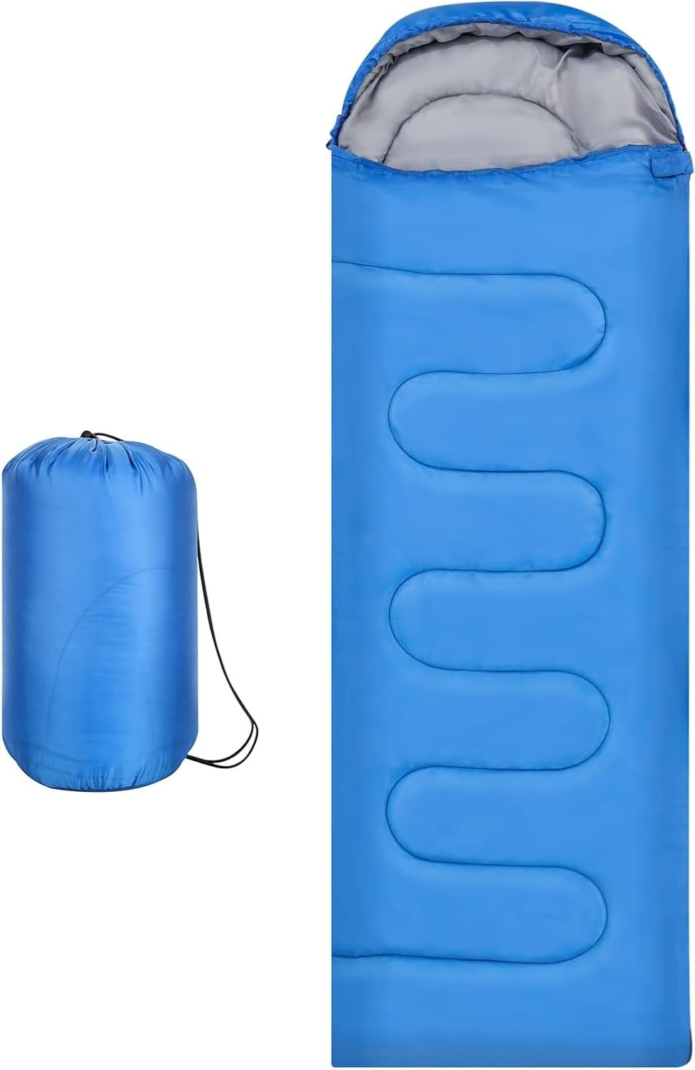 M.J COMFY-LIFE Sleeping Bag 3-4 Season Lightweight & Water-Resistant, 200g Hollow Cotton Fill, Comfort 5°C to 15°C, Compact for Camping, Hiking, Sleepovers (Blue)