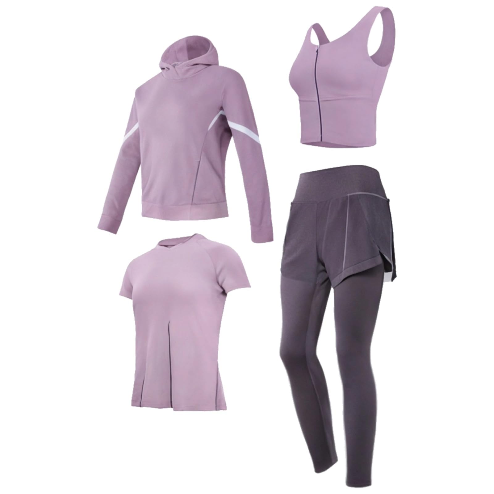 Set per pilates e yoga da donna, nero, 4 pezzi, taglia XXL, giacca, top reggiseno, pantaloncini e pantaloni, traspirante, anti-pilling, perfetto per 1,5 m a 1,5 m, 28,9 cm, da 110 a 330